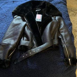 Black Faux Leather Jacket With Belt